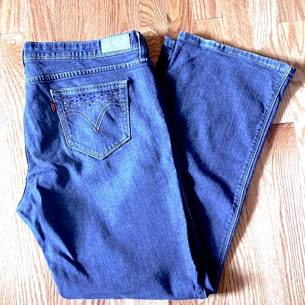 LEVI’S 👖 SILVER TAG RED TAB EMBELLISHED STRETCH BLING BOOTCUT JEANS Women’s 16 M - Picture 4 of 10